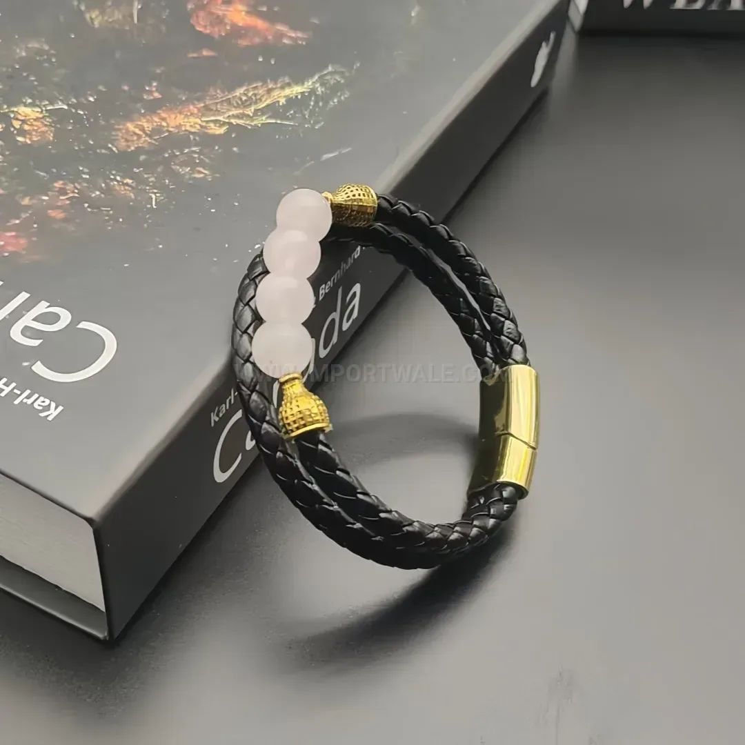 Classic Natural Gemstone Beaded Multi Layer Braided Leather Bracelet