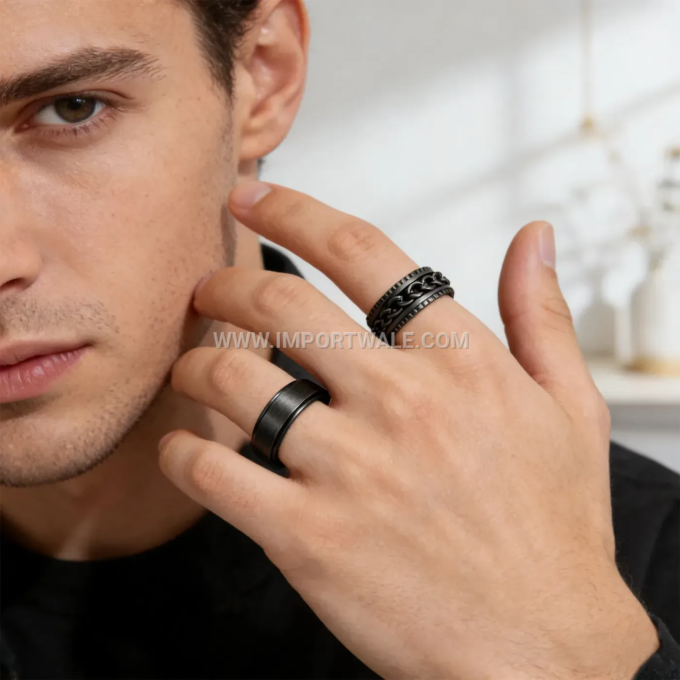 Frosted Chain Spinner Stainless Steel Ring