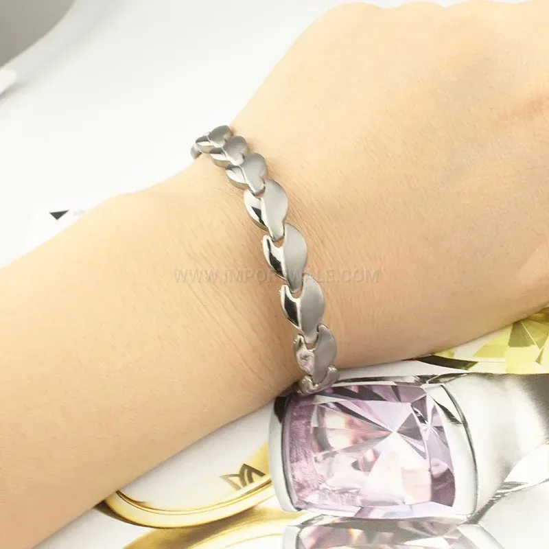 Classic Unisex Silver Titanium Steel Bio Magnetic Bracelet with Hematite Inlays