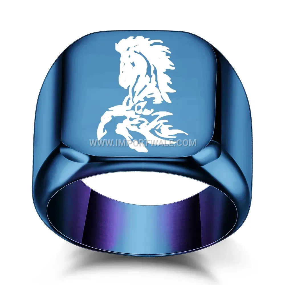 Square Galloping Horse Stainless Steel Men Signet Ring