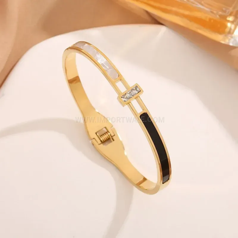 Chic Zircon Mother of Pearl Titanium Steel Bangle