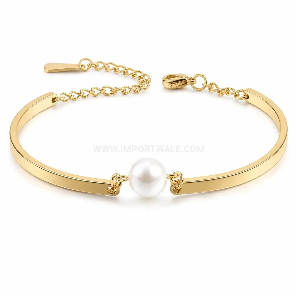 Elegant Minimalist Stainless Steel Bar Bracelet with Pearl Accent