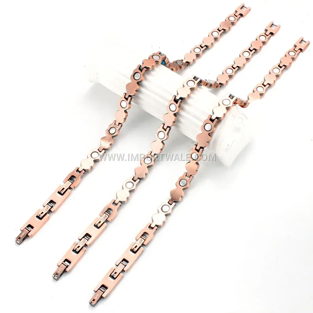Vintage Heart Inlaid Natural Stone Red Copper Magnetic Bracelet
