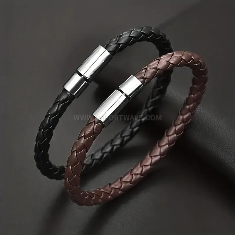 Stylish Handcrafted Braided Leather Vintage Unisex Wristband Bracelet
