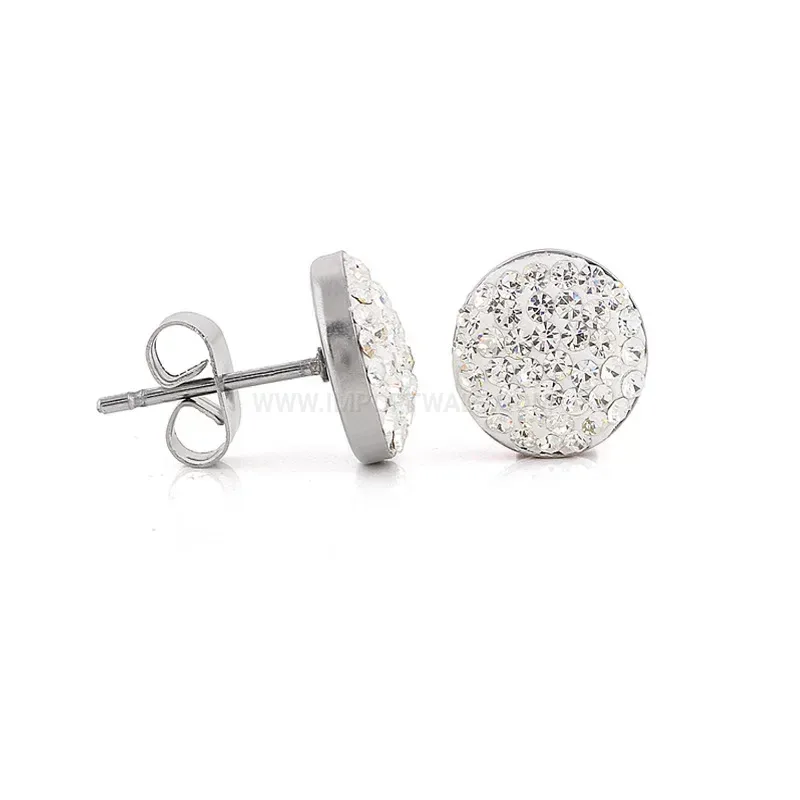 Stylish Pave Crystal Round Geometric Stainless Steel Stud Earrings