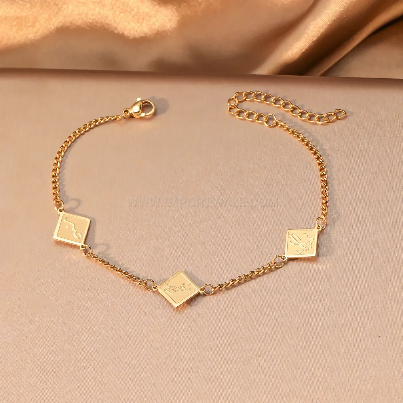 Arabic Love Hubb Diamond Motif Stainless Steel Cable Chain Bracelet