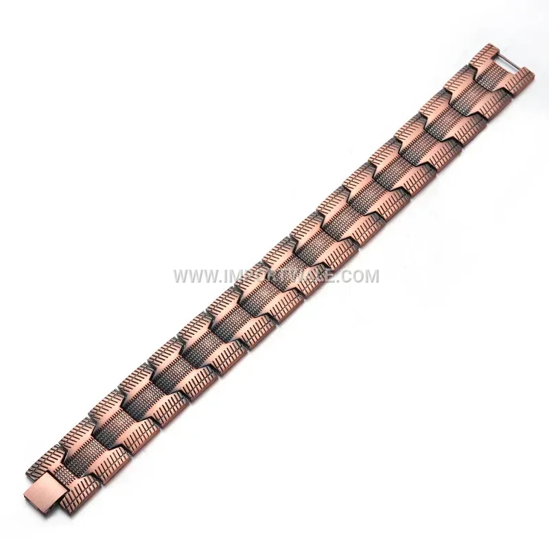 Carved Triple-Row Red Copper Magnetic Men's Bangle Bracelet