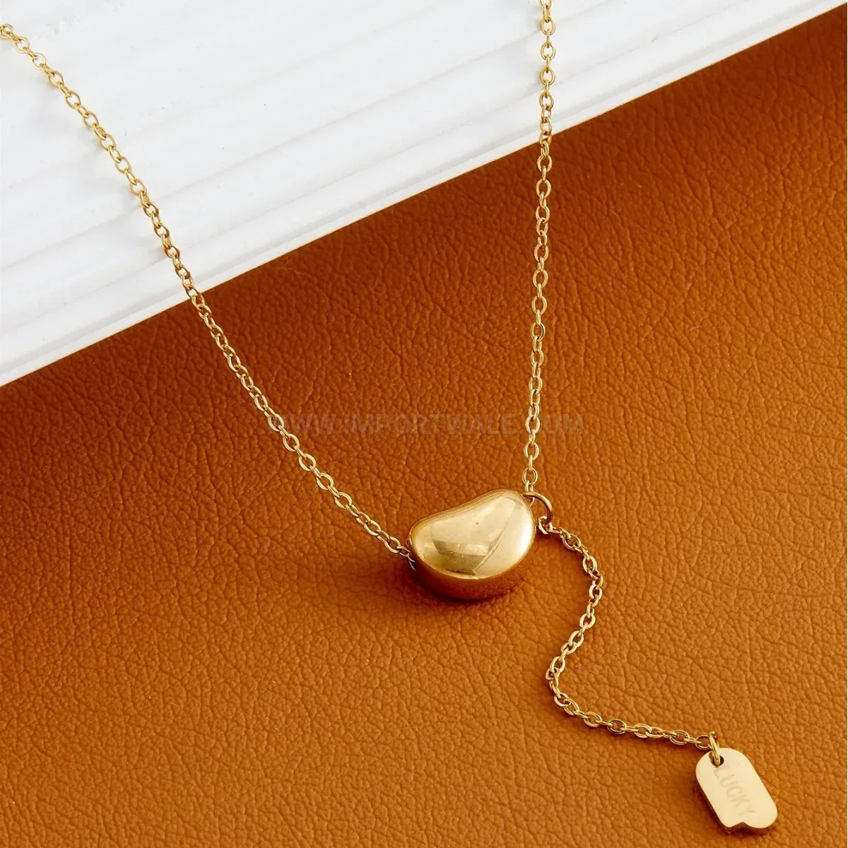 Fashion 18K Gold Plated Titanium Steel Gold Bean Tassel Necklace