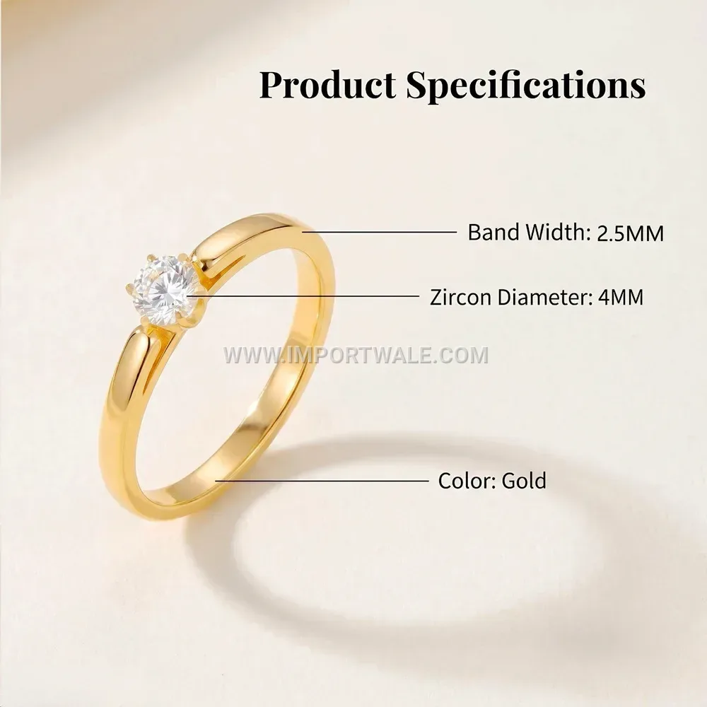 Radiant Zircon Plated Gold Stainless Steel Solitaire Ring