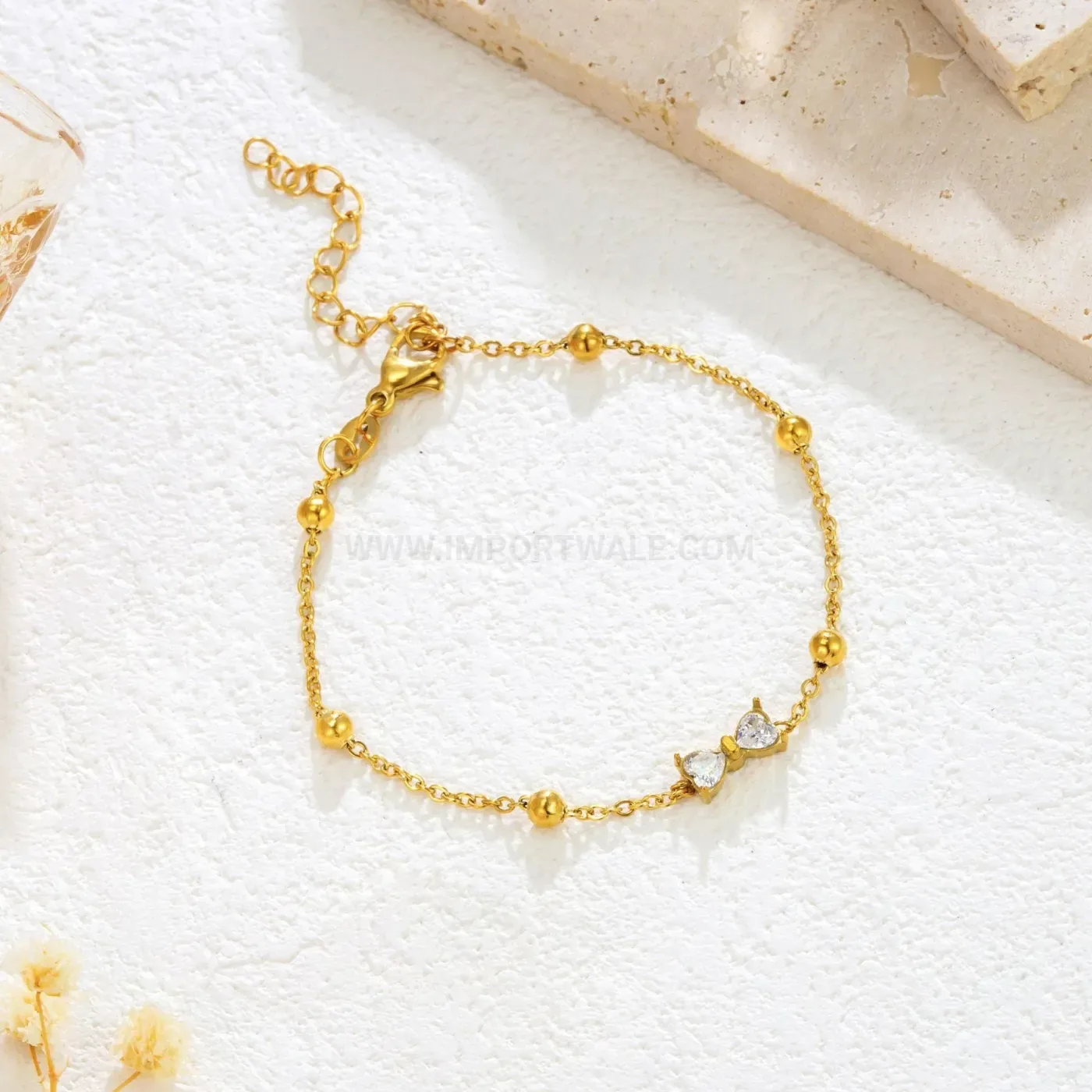 Gold Plated Bow Cubic Zirconia Stainless Steel Bracelet