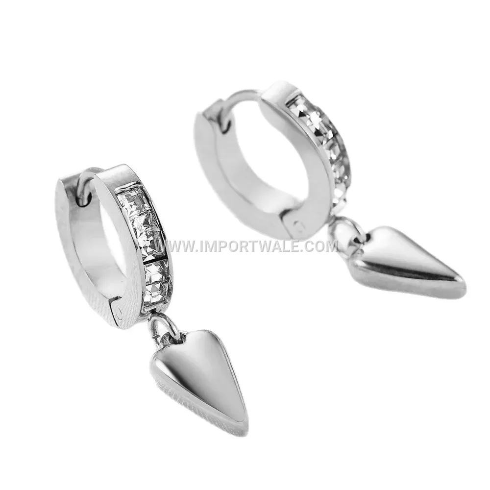 Gold Plated Stainless Steel Heart Pendant Earrings With Cubic Zirconia