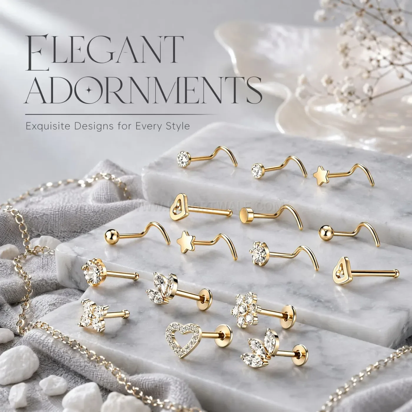 Elegant Minimalist Stainless Steel Straight and Curved Nose Stud Set