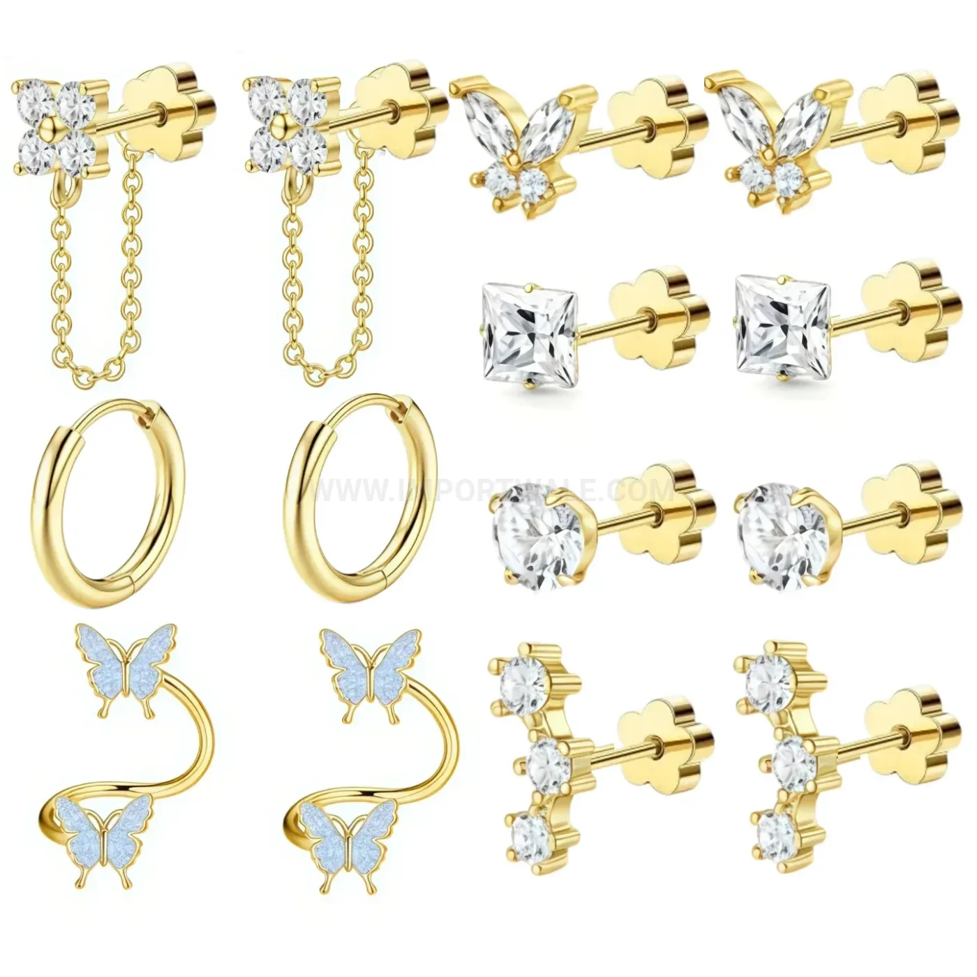 Classic Zircon Leaf Stainless Steel Ear Piercing Stud Set