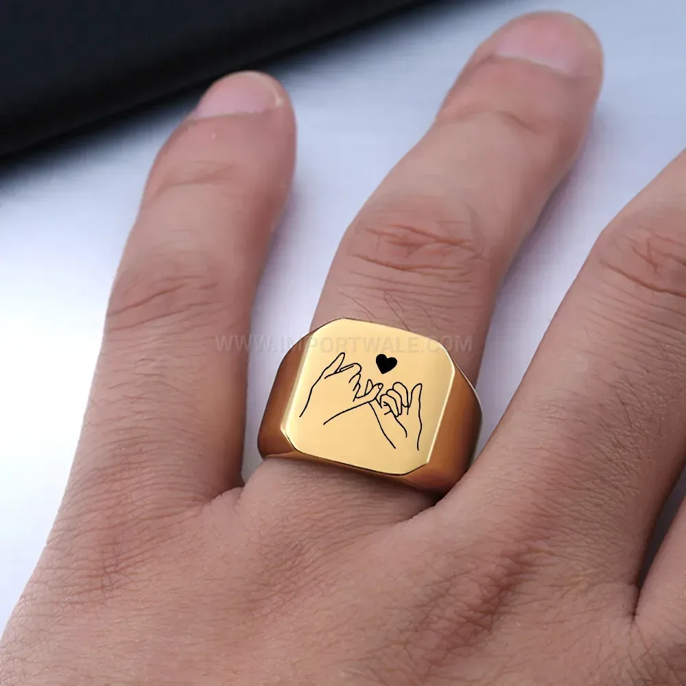 Classic Minimalist Square Holding Hands Heart Stainless Steel Ring
