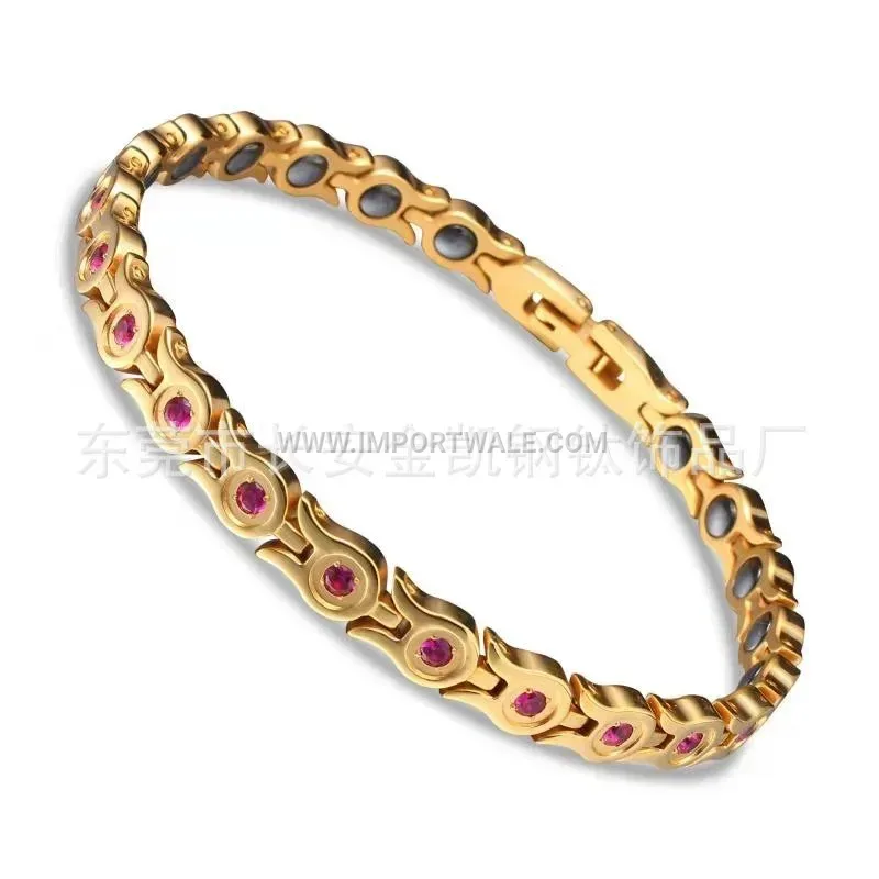 Rhinestone Encrusted Titanium Steel Magnetic Link Bracelet