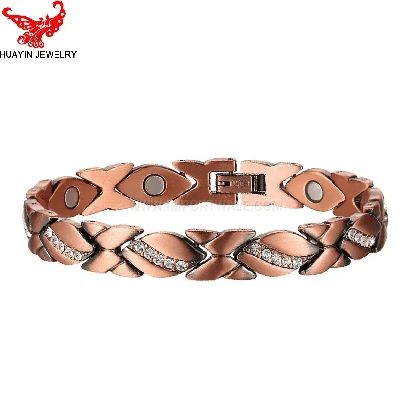 Stylish Vintage Red Copper Rhinestone Inlaid Bio Magnetic Bracelet