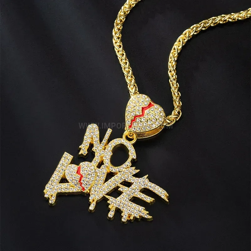 Premium Pave Crystal Broken Heart Initial Alloy Chain Necklace