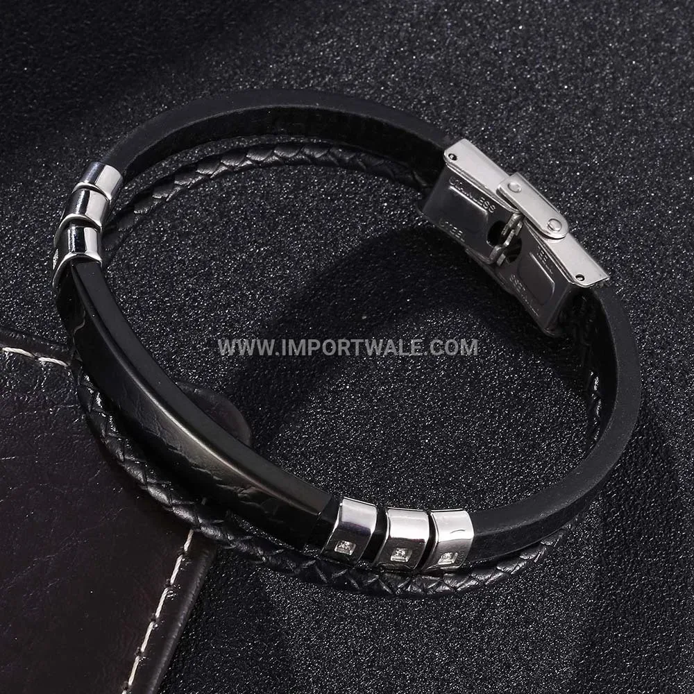 Multi-Strand Braided Leather Bracelet with Inlaid Steel Clasp