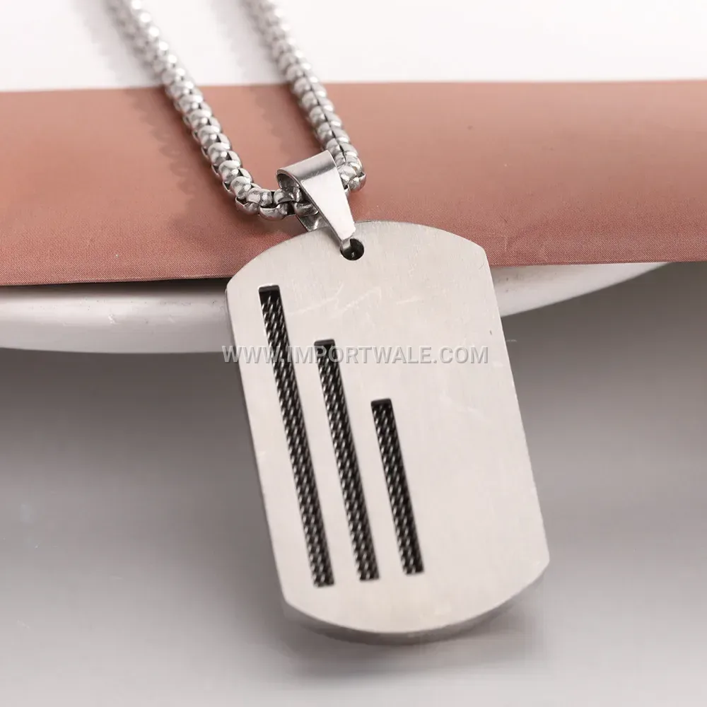 Geometric Stainless Steel Triple Military Tag Pendant Necklace for Men