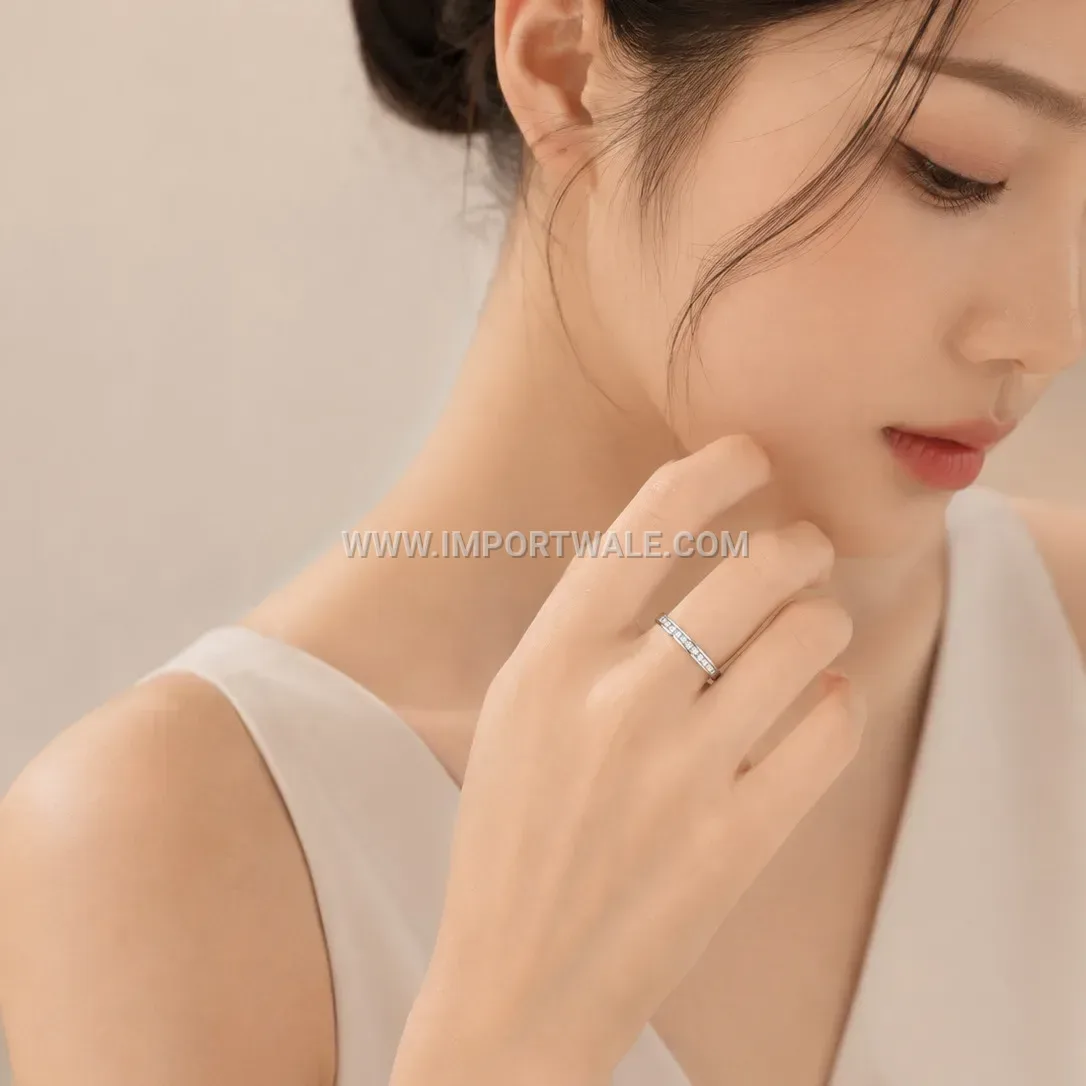 Stainless Steel Square Cubic Zirconia Minimalist Solitaire Band Ring