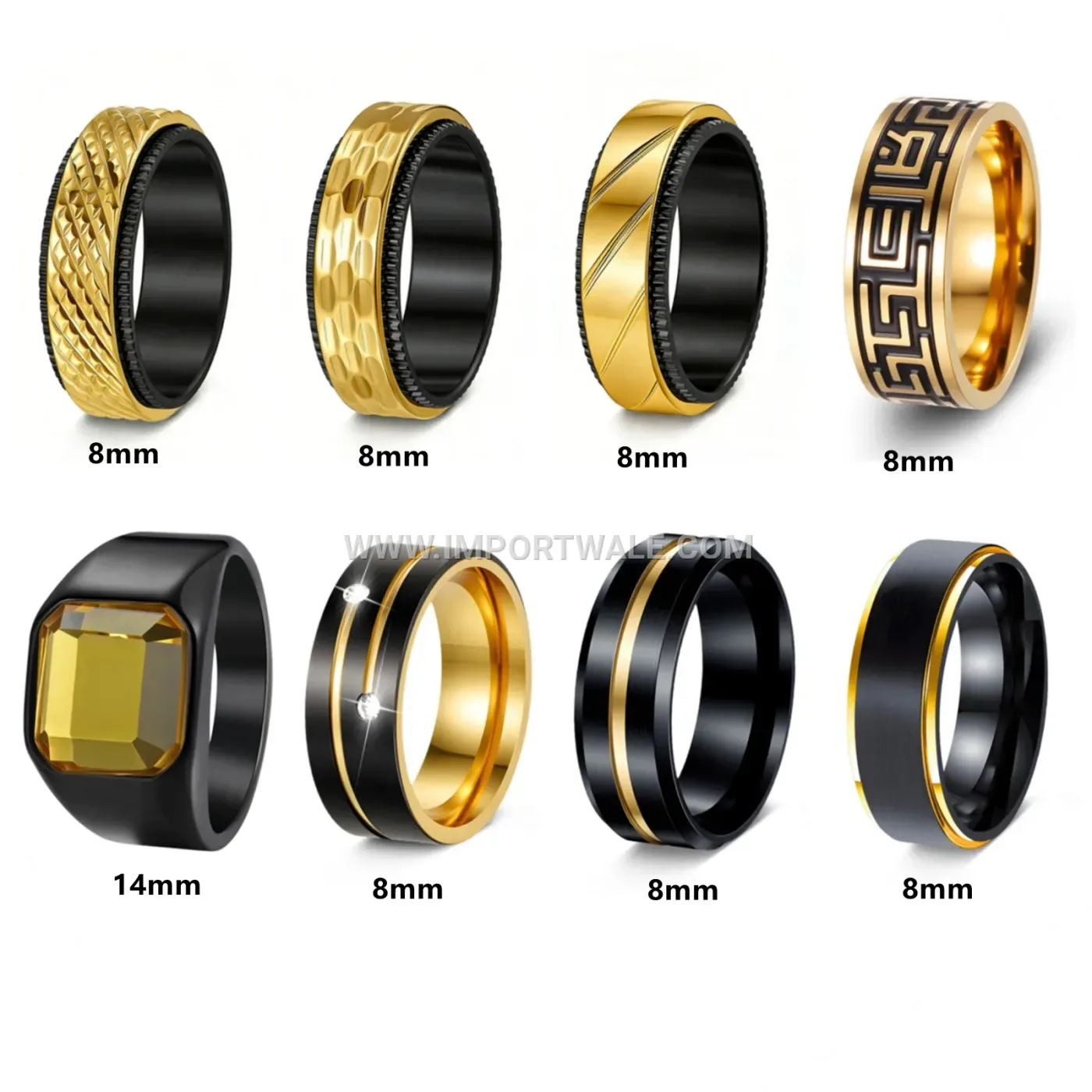 18K Gold Plated Stainless Steel Black Tone Ring Set
