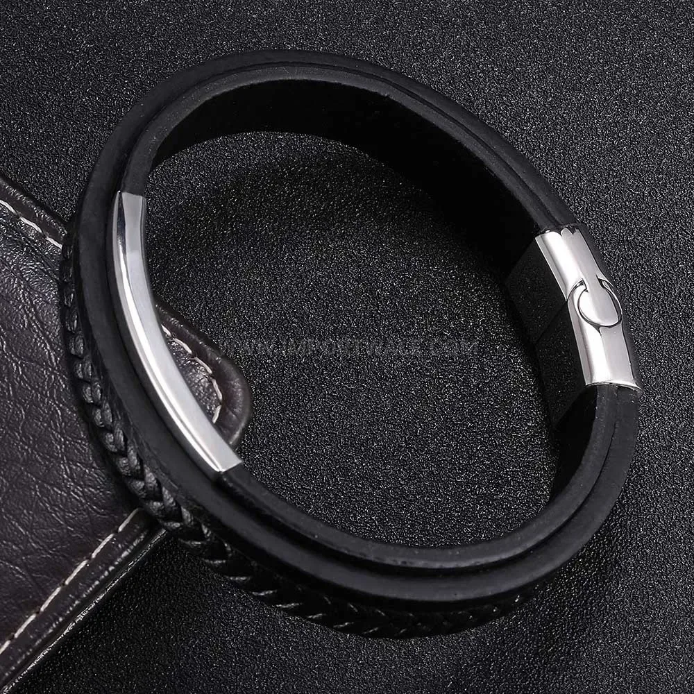 Multi Layer Leather Bracelet with Stainless Steel Accent
