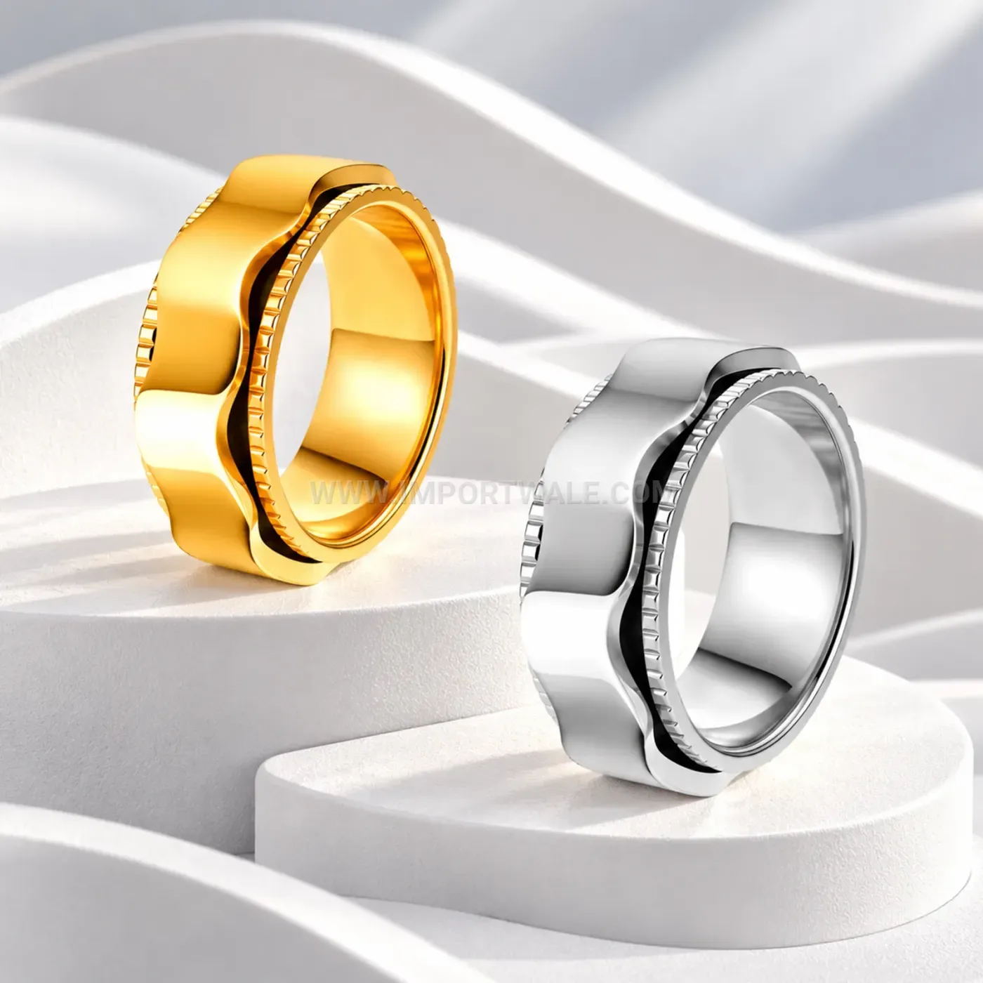 Textured Double Layer Wave Stainless Steel Band Ring