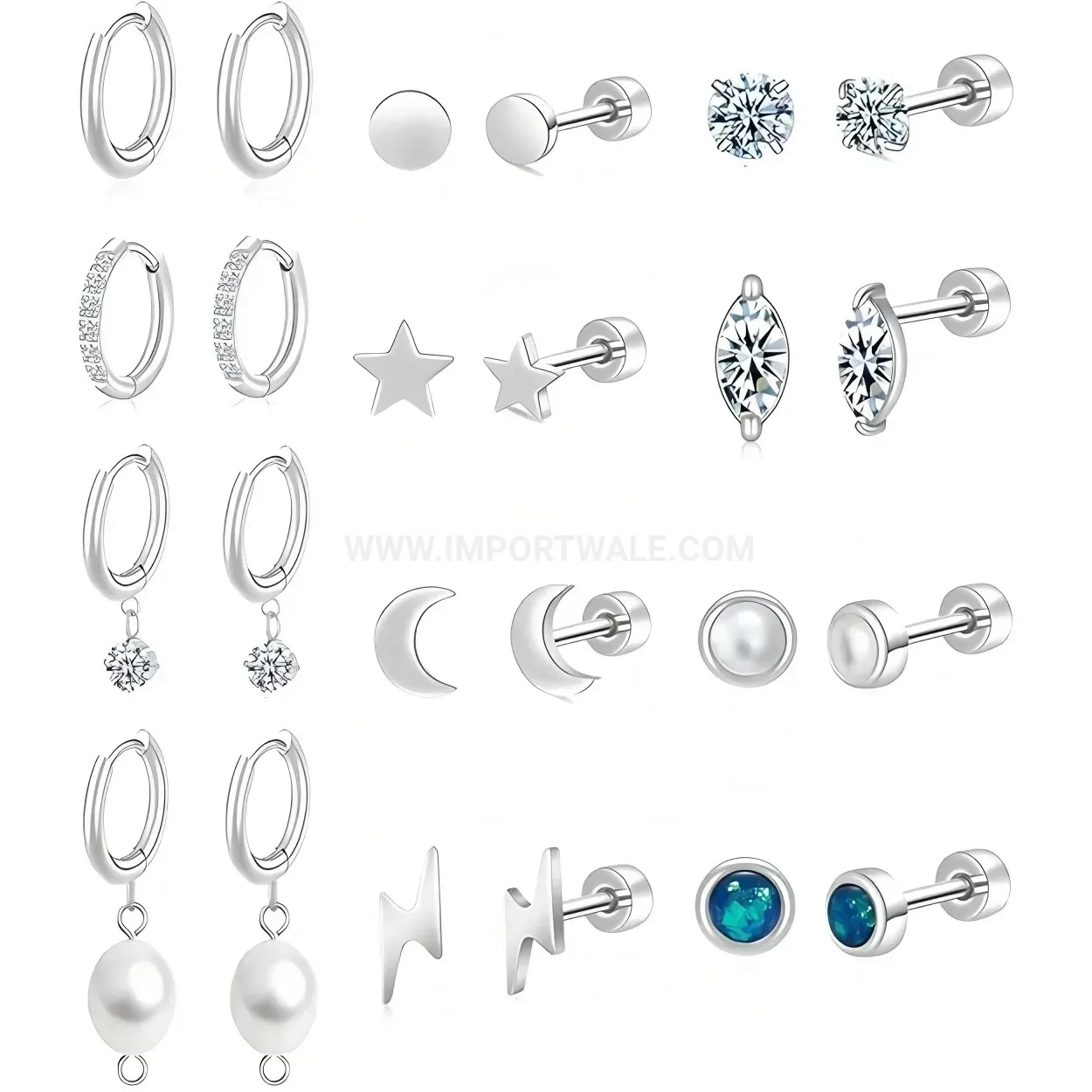Designer Stainless Steel Flat Back Threaded Cartilage Piercing Stud Set