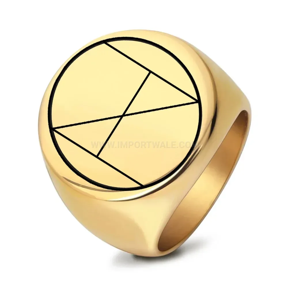 Modern Geometric Pattern Laser Etched Stainless Steel Round Ring