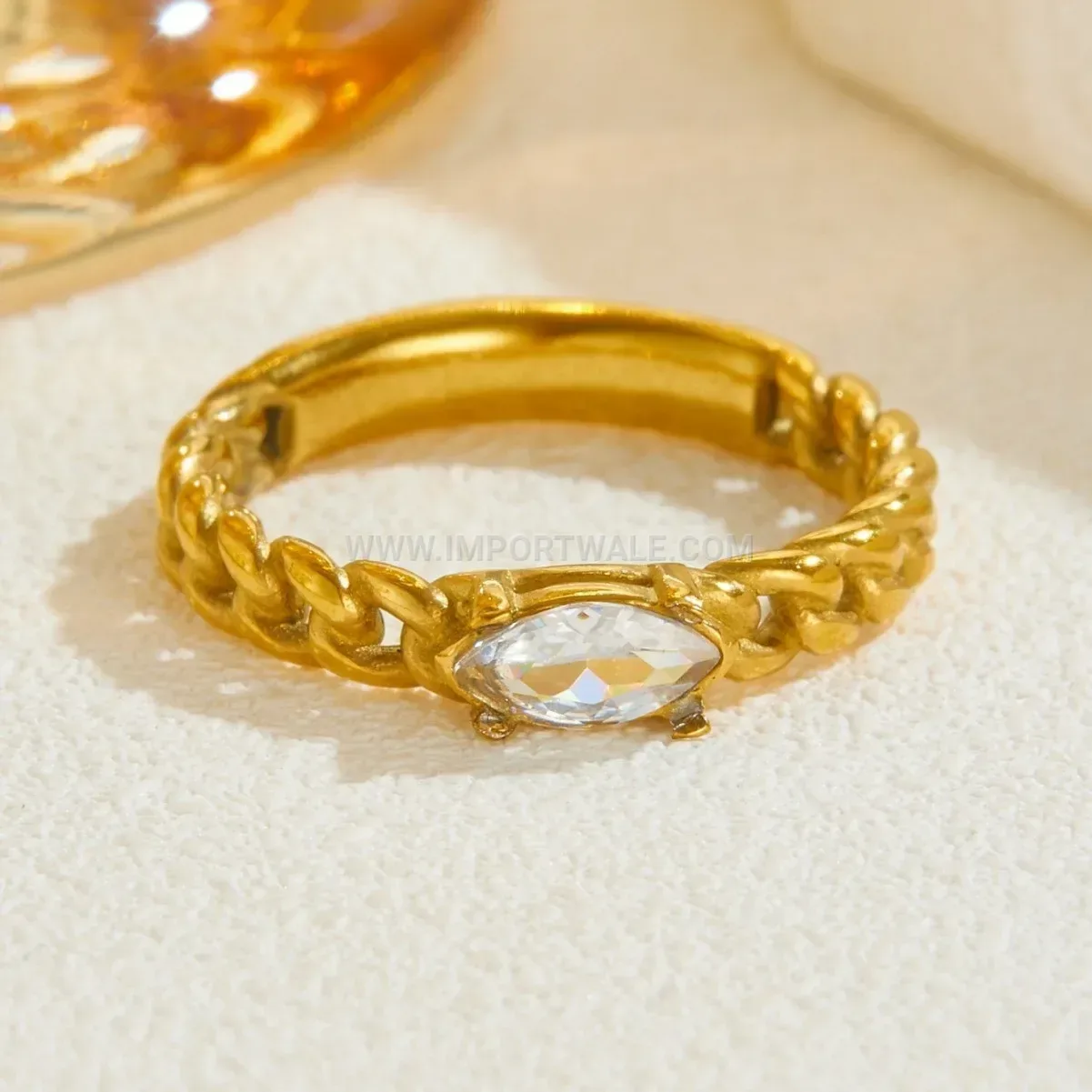 Twisted Gold Plated Stainless Steel Adjustable Zircon Ring