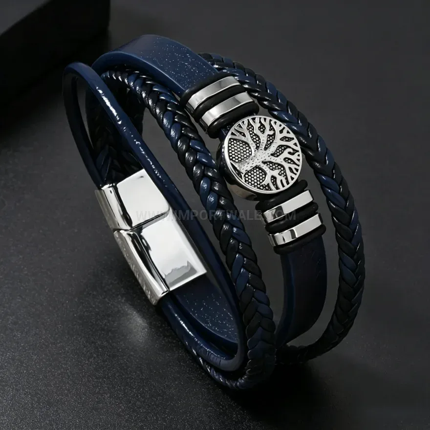 Chic Braided Tree of Life Multi Strand Leather Bracelet