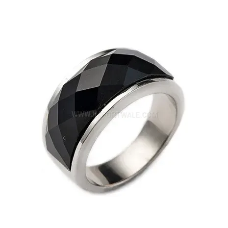 Modern Faceted Black Stainless Steel Geometric Band Ring