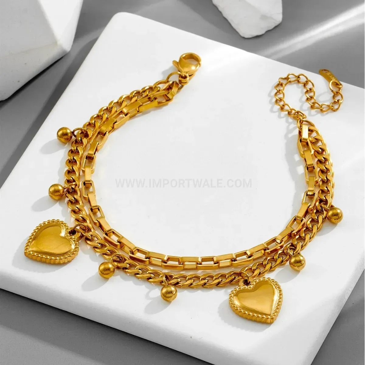 Classic Double Layered Titanium Steel Heart Charm Bracelet