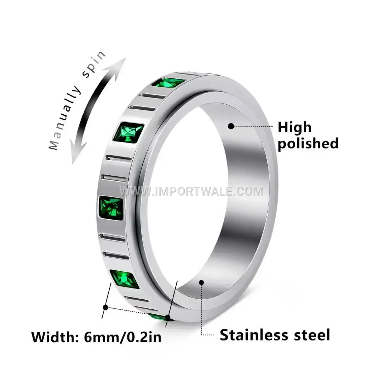 Micro Pave Zircon Stainless Steel Rotating Band Ring