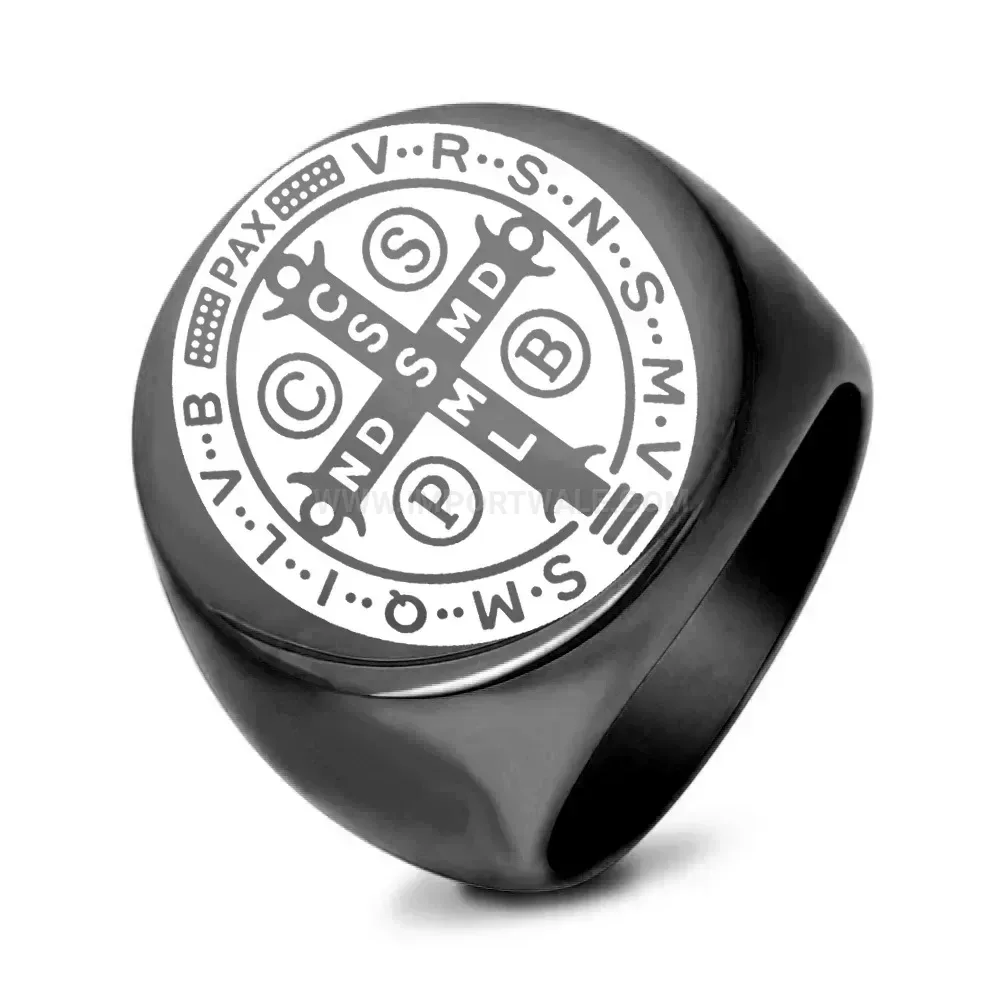 Classic Laser Engraved Exorcist Cross Cast Stainless Steel Men Ring
