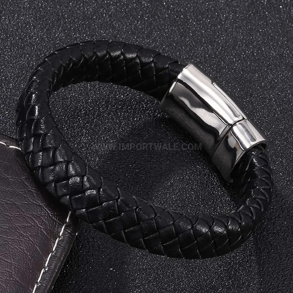 Vintage Rabbit Clasp Stainless Steel Leather Bracelet