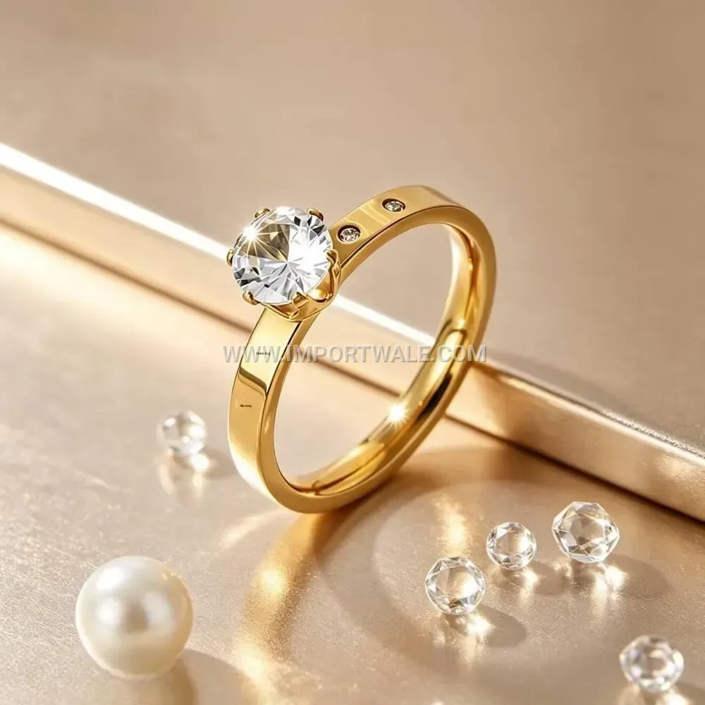 Micro Pave Zircon Gold Plated Stainless Steel Band Ring