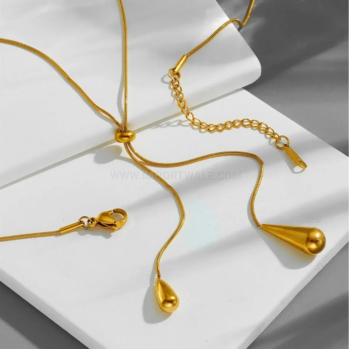 Designer Sleek Teardrop Stainless Steel Pendant Necklace and Earrings Set