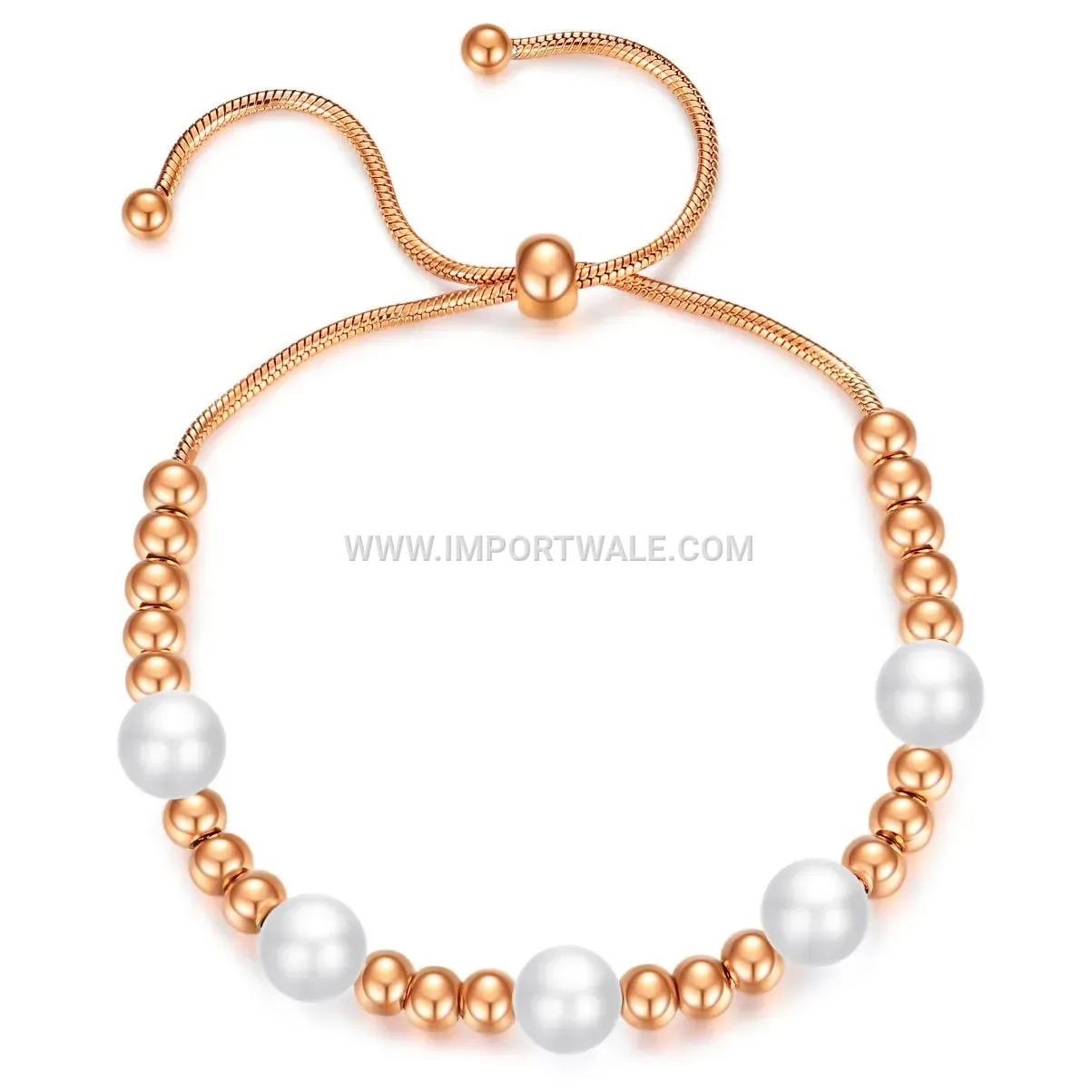 Adjustable Stainless Steel Snake Chain Bracelet with Faux Pearls