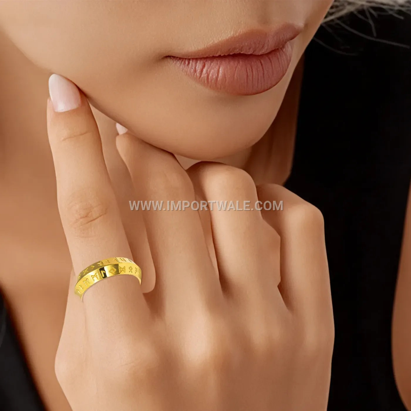 Viking Rune Stainless Steel Band Ring with Beveled Edge