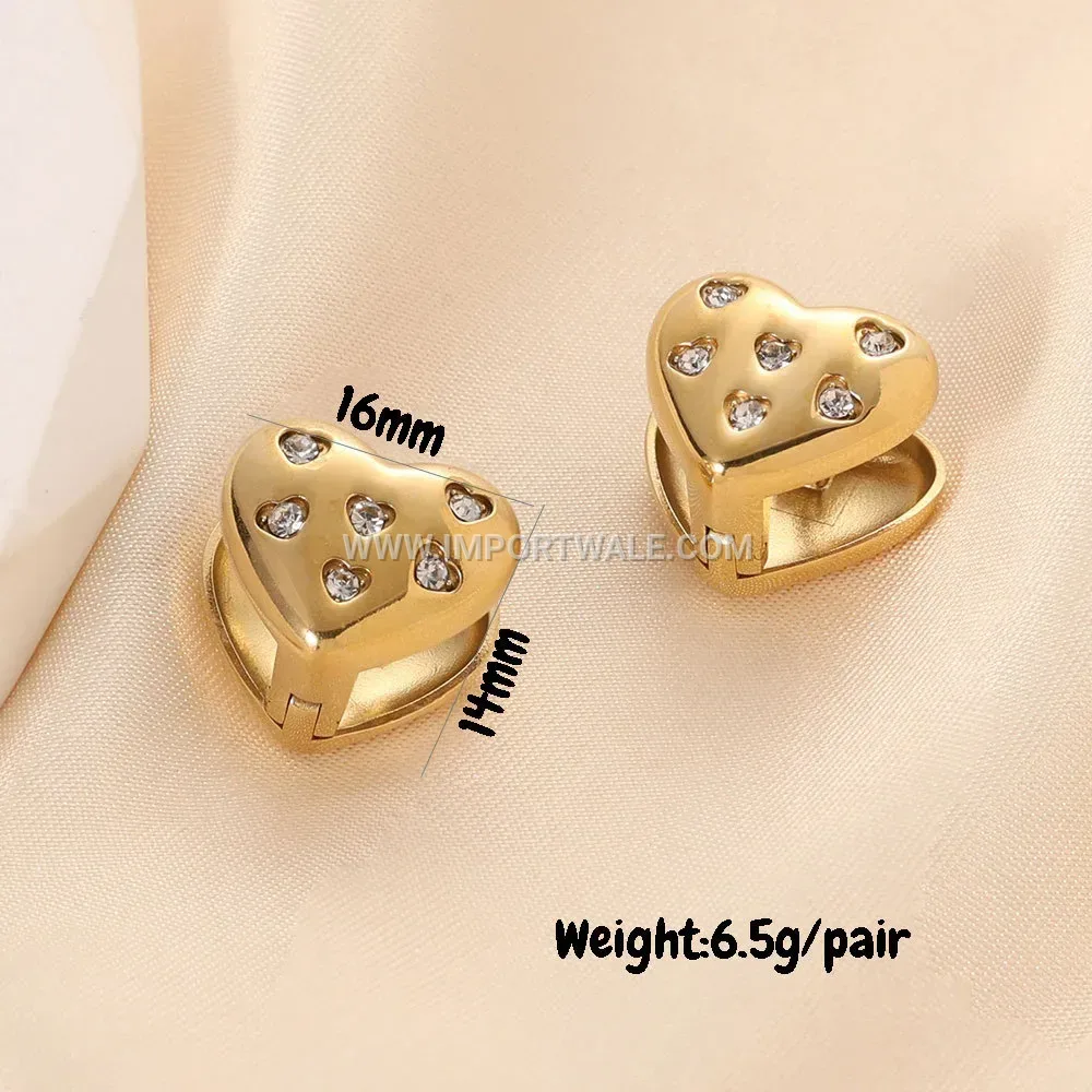 Double-Sided Heart Cubic Zirconia Stainless Steel Huggie Earrings
