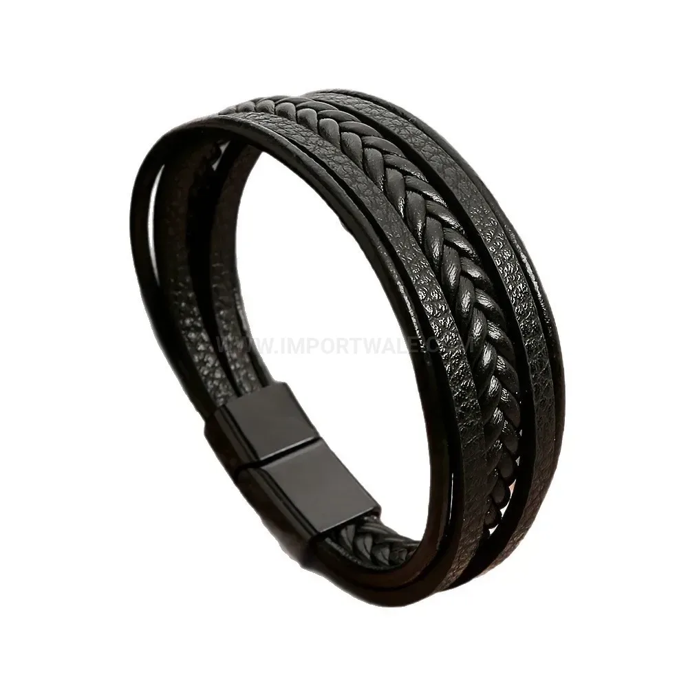 Elegant Vintage Multi Layer Braided Leather Wristband with Zinc Alloy Clasp
