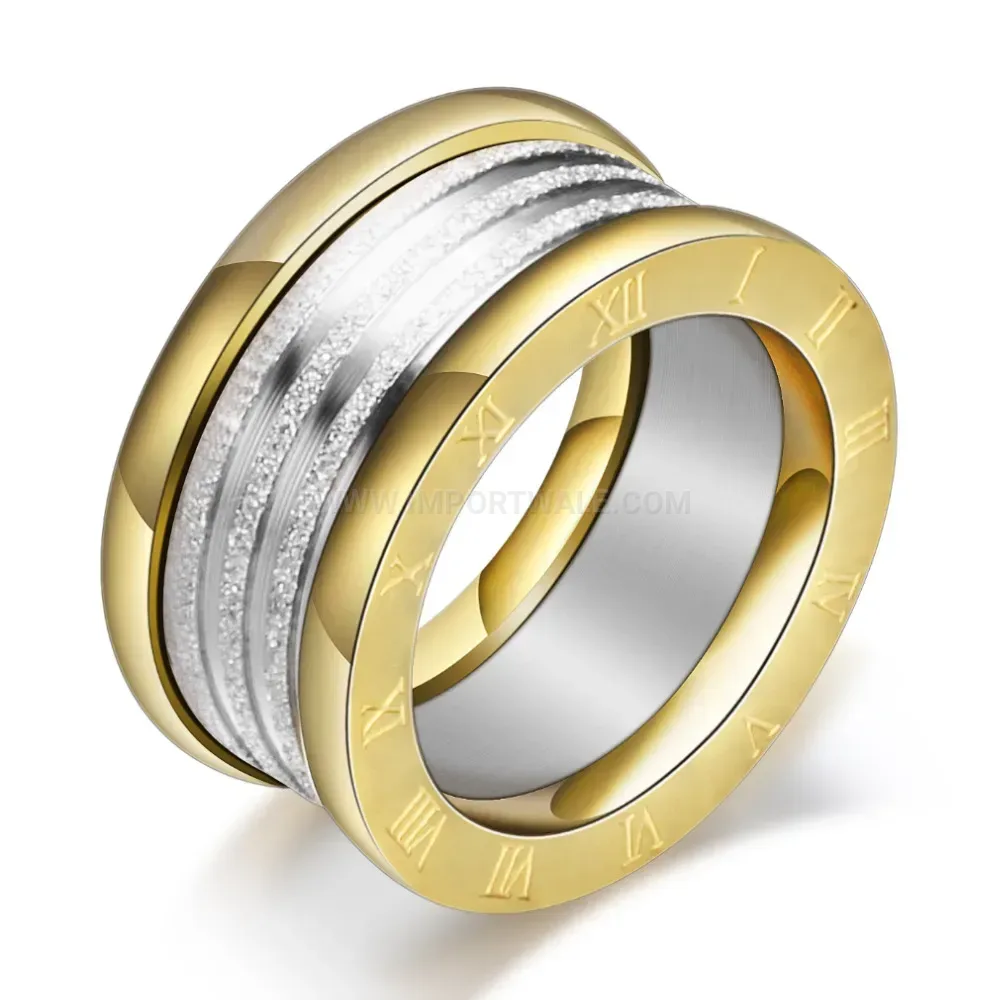Classic Two Tone Stainless Steel Cable Wire Roman Numeral Ring