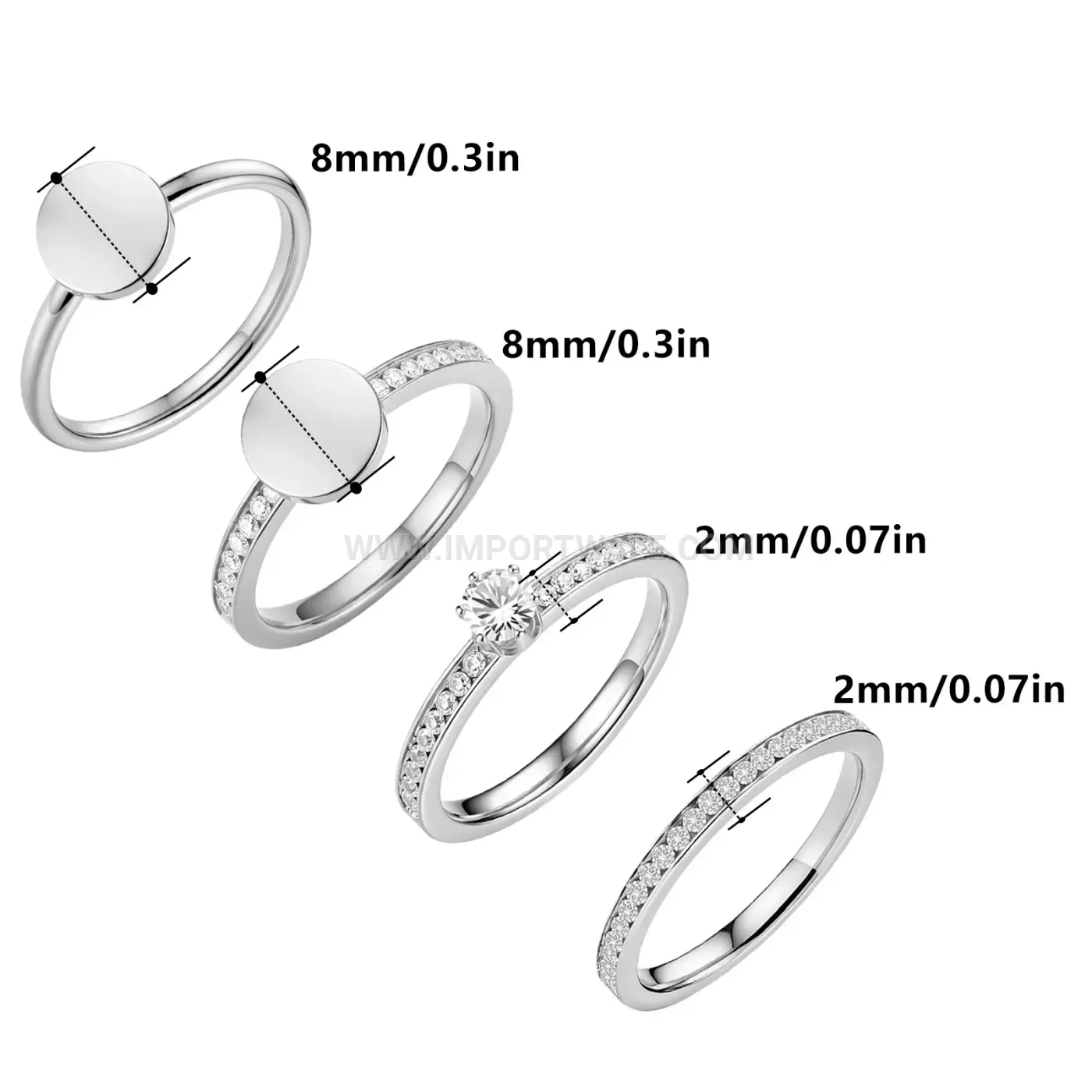Four Piece Stackable Disc and Zircon Accent Ring Set