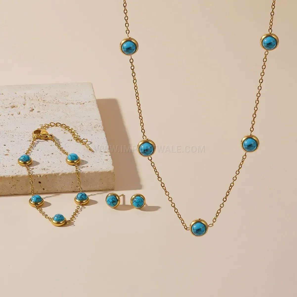 Sweet Turquoise Pearl Titanium Steel Jewelry Set