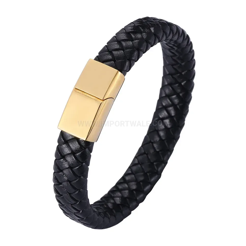 Minimalist Woven Leather Band with Magnetic Stainless Clasp