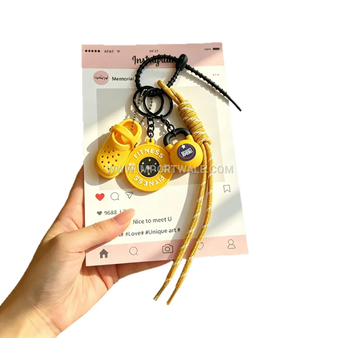 Woven Leather Fitness Slipper Charm Keychain