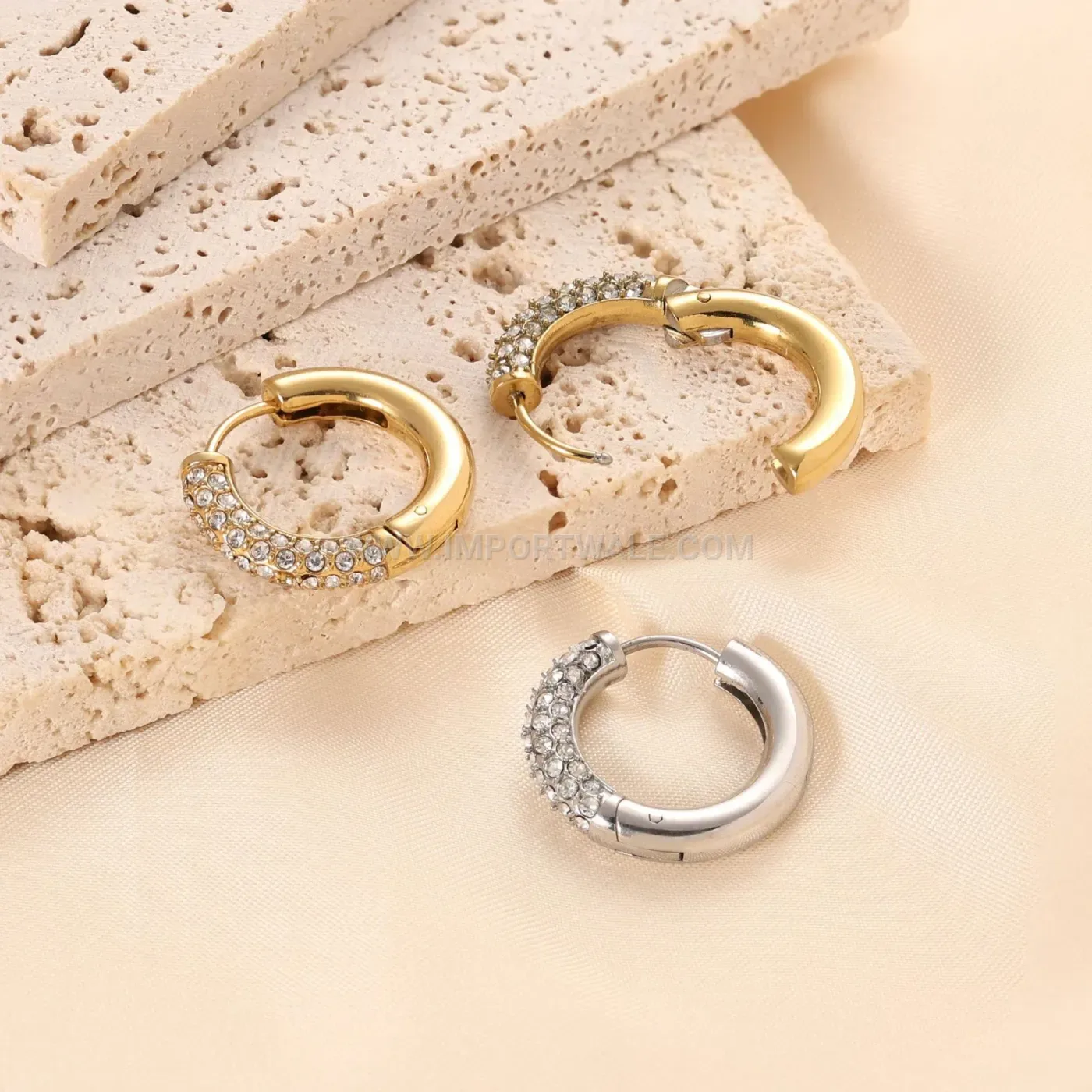 Chunky Crescent C Shaped Stainless Steel Hoop Earrings
