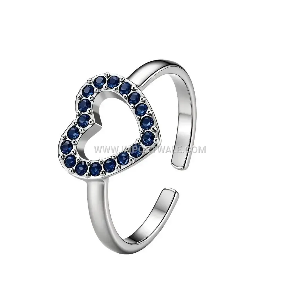 Hollow Open Heart Zircon Stainless Steel Statement Ring