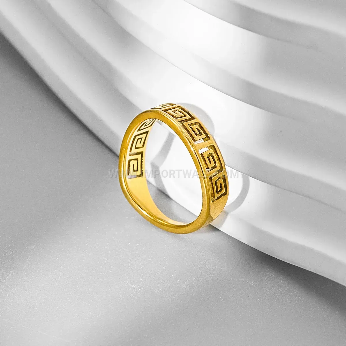 Cutout Geometric Meander Pattern Stainless Steel Ring